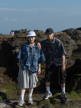 military open collar paisley shirt【AZR-BL-0001-044】