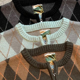 아가일 프린트 zip 카디건