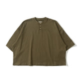 Wide loose henley neck T-shirt【AZR-BL-0001-039】