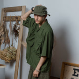 Military wide flap pocket short length shirt 【AZR-BL-0001-015】