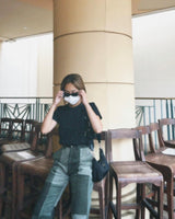 HTH original corduroy patch flare pants