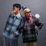 Brushed check loose knit