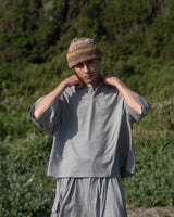 Wide loose henley neck T-shirt【AZR-BL-0001-039】