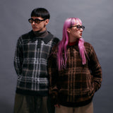 Brushed check loose knit