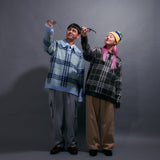 Brushed check loose knit