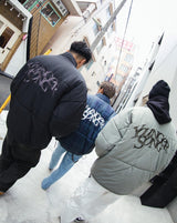 Checked fake down jacket