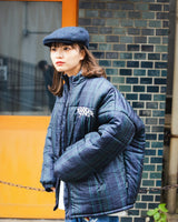 Checked fake down jacket