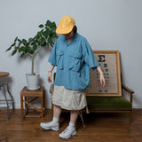 Military wide flap pocket short length shirt 【AZR-BL-0001-015】