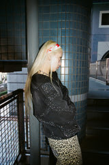 子弹标志水钻拉链连帽衫 