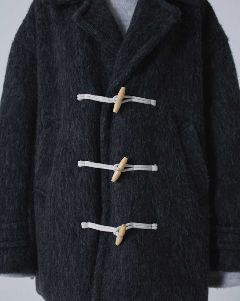 double breasted wool shaggy duffle coat