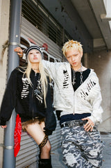 Bone Distressed Zip Hoodie 