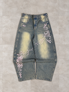 Sakura Embroidered Slub Denim Buggy Pants