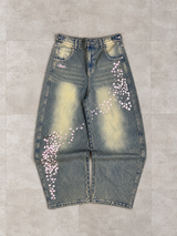 Sakura Embroidered Slub Denim Buggy Pants