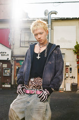 子弹标志水钻拉链连帽衫 