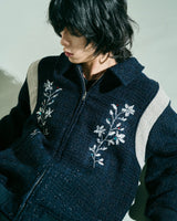 flower embroidery lame tweed varsity jacket