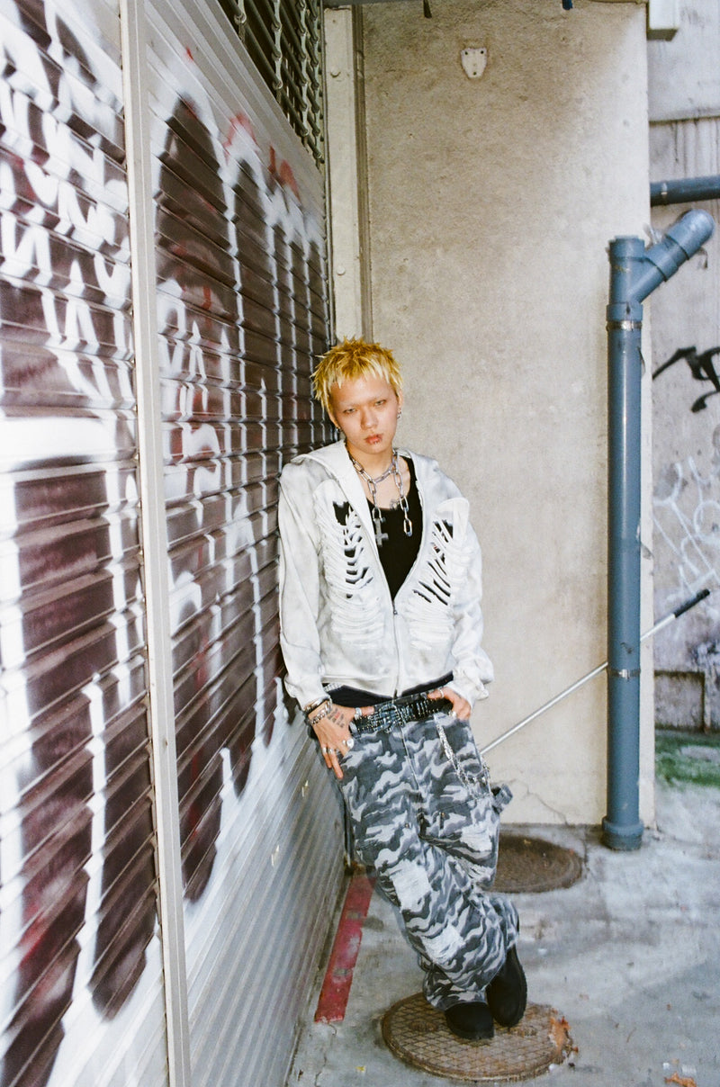 Bone Distressed Zip Hoodie – YZ