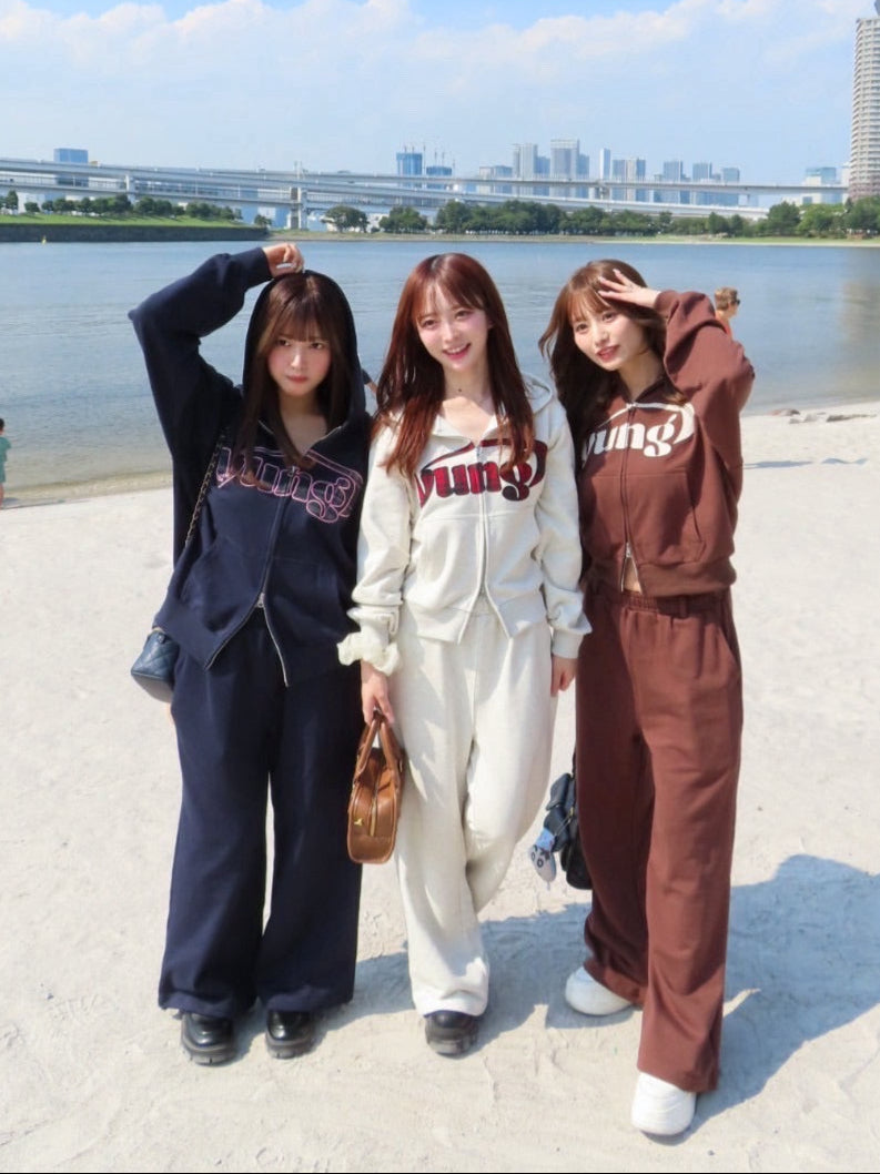 다양한 패턴의 yung 로고 집업 후디 