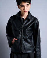 short length zipped PU-leather sport jacket