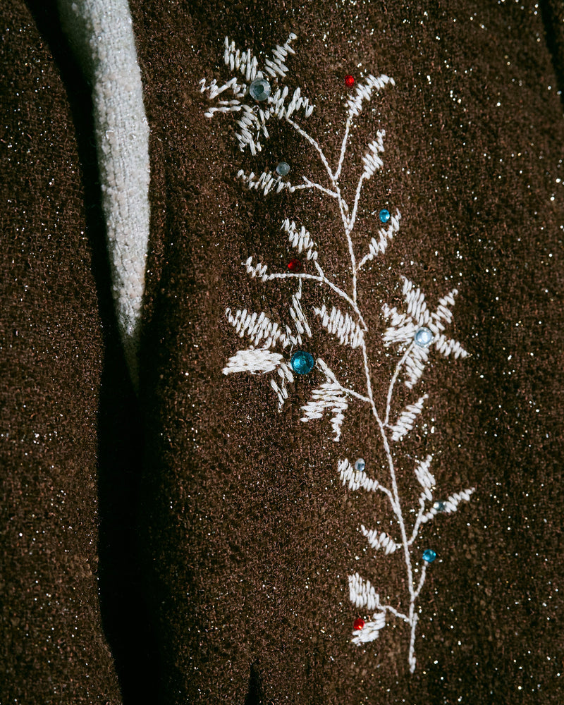 flower embroidery lame tweed varsity jacket