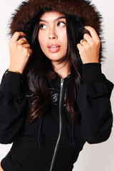 line stone fur hoodie