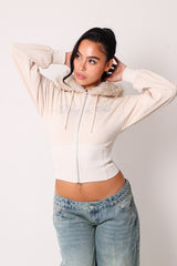 line stone fur hoodie