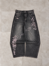 Sakura Embroidered Slub Denim Buggy Pants