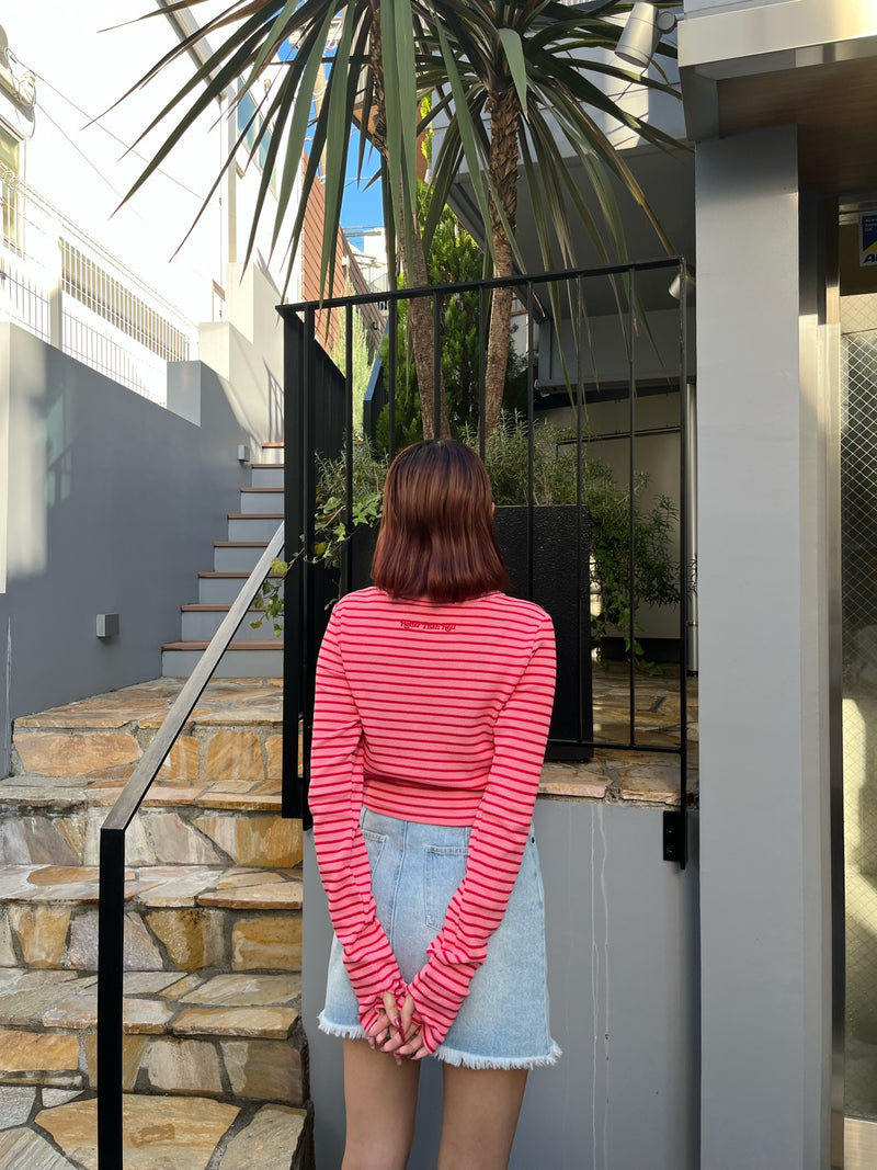 Cropped Border Waffle Long Tee