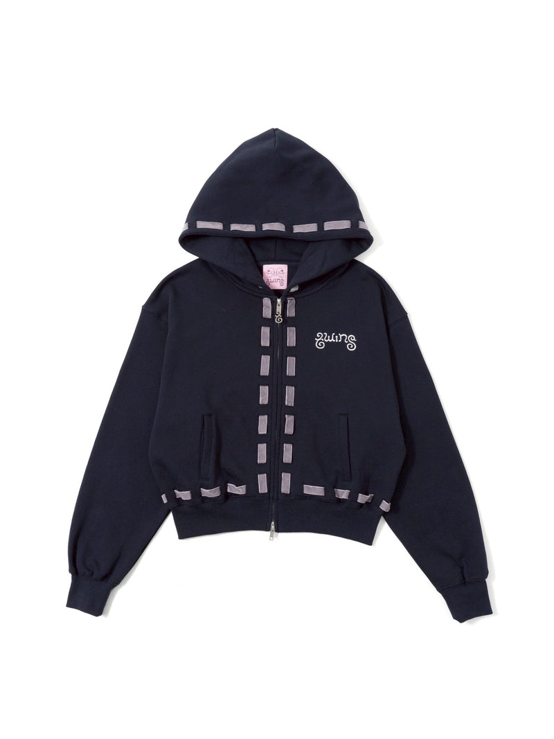 é ribbon piping zip hoodie black Ribbon zip hoodie – YZ