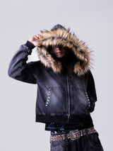 Destroy Fur Denim Zip Hoodie
