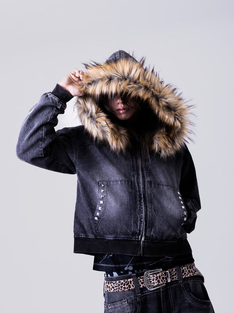 Destroy Fur Denim Zip Hoodie