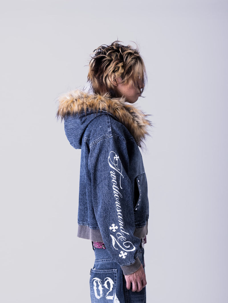 Destroy Fur Denim Zip Hoodie