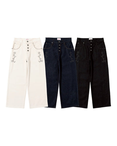 Herringbone studs denim pants