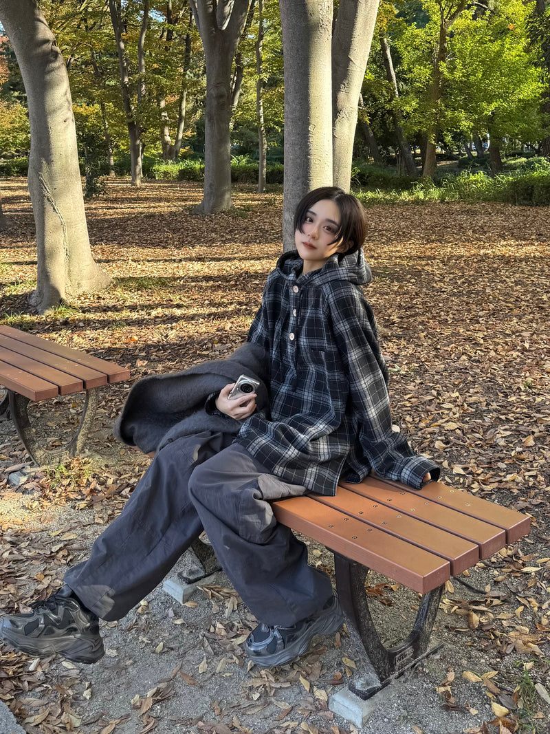 wool like check hood