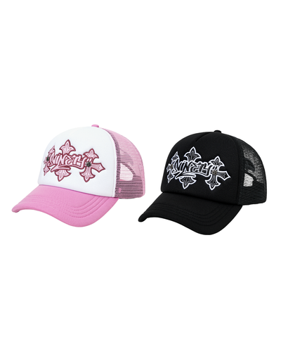 【9090xSUPPLIER】Cross Leather Patch Mesh Cap