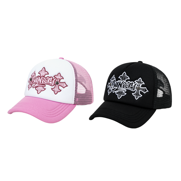 9090xSUPPLIER】Cross Leather Patch Mesh Cap – YZ