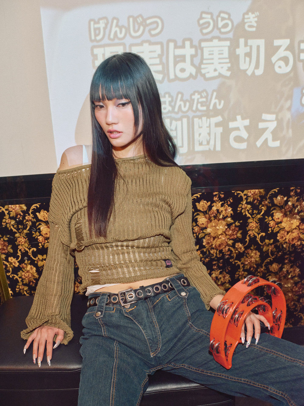 9090girl グリッターオフショルトップス Layered Off Shoulder Damaged Knit【9090 girl】 – YZ