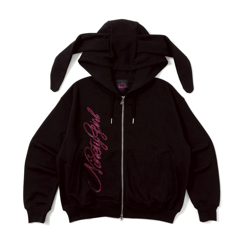 9090girl ウサギ耳付きブラックパーカー Rabbit Ear Zip Hoodie – YZ