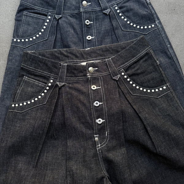 Front-Tuck Pearl Wide Denim Pants – YZ