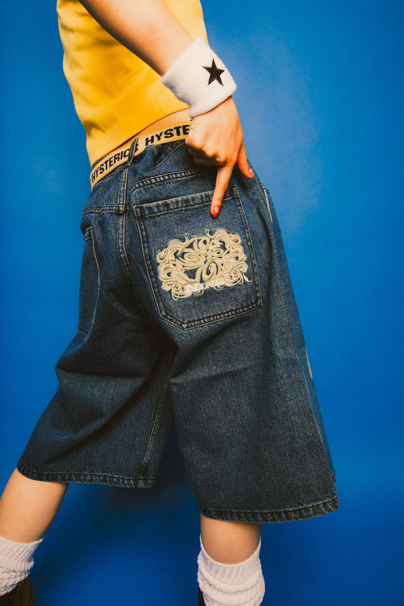 9090 × PIKO Flame Denim Shorts