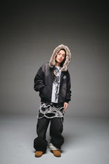 King Logo Slub Denim Far Zip Hoodie 