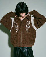 flower embroidery lame tweed varsity jacket