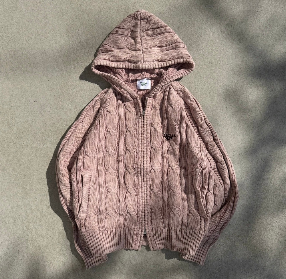 Powder wash cable knit zip hoodie – YZ