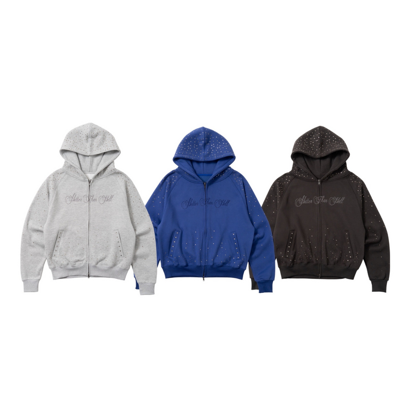 rhinestone scattered zip hoodie – YZ rhinestone scattered zip hoodie – YZ
