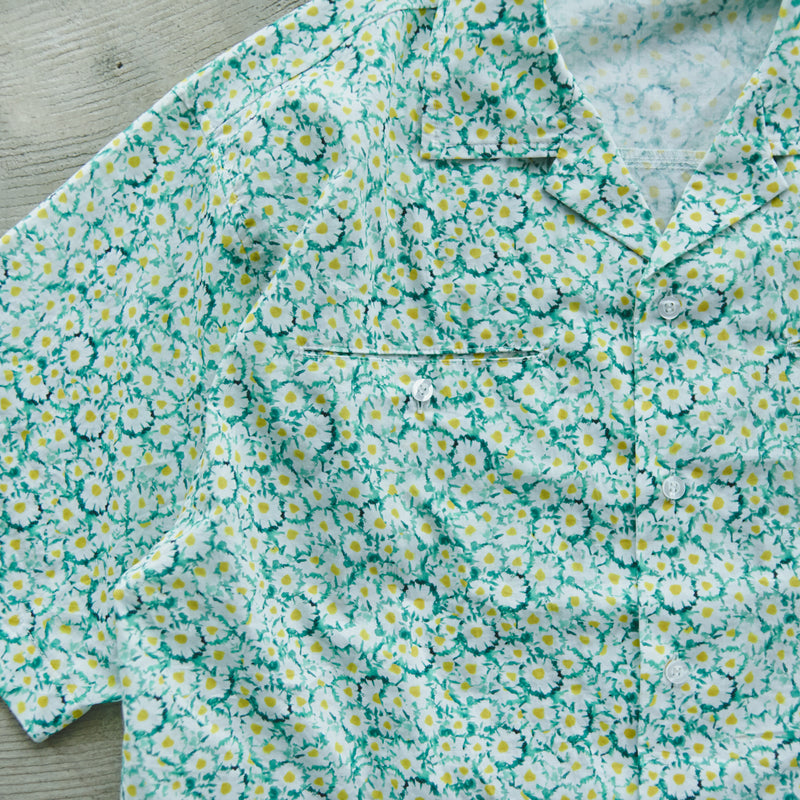 flower pattern open collar shirt