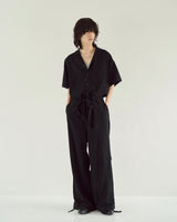 Cut Off Open Collar Belted H/S Jump Suit