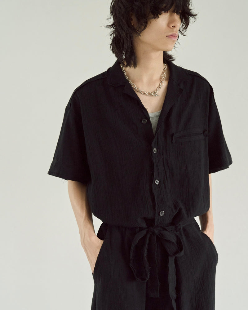 cut off open collar belted h/s jump suit