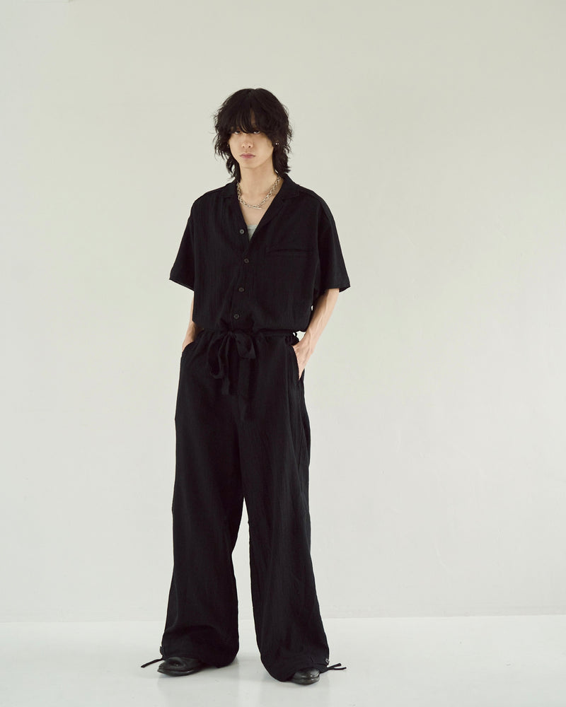 cut off open collar belted h/s jump suit