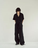 Cut Off Open Collar Belted H/S Jump Suit