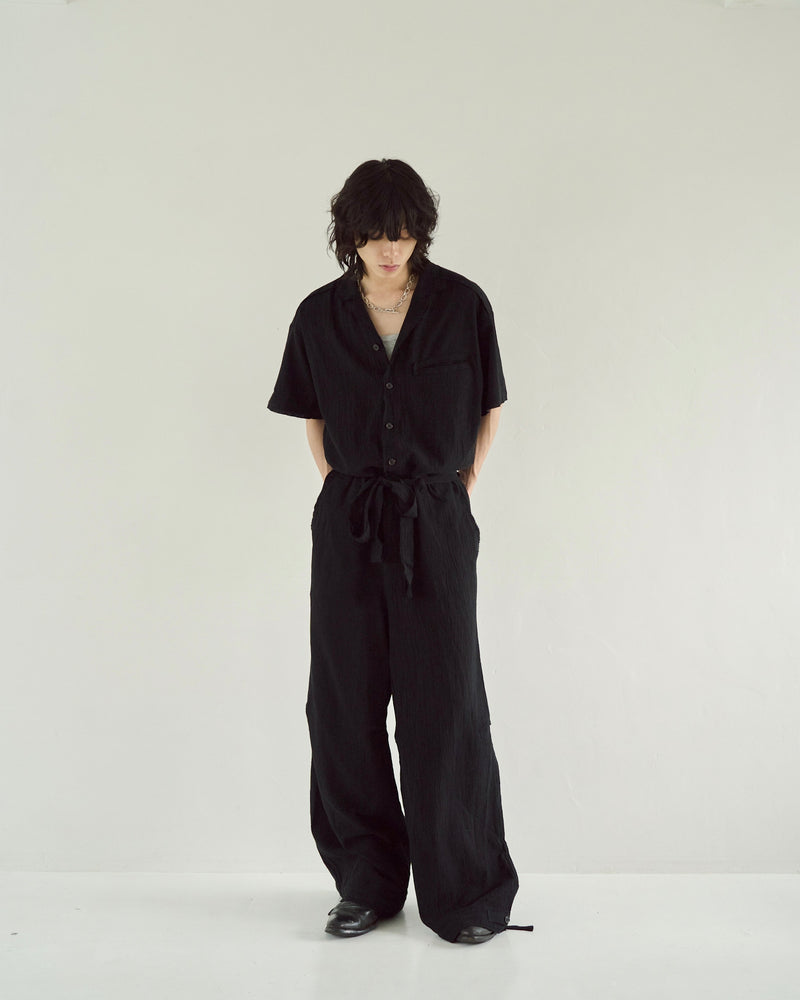 cut off open collar belted h/s jump suit