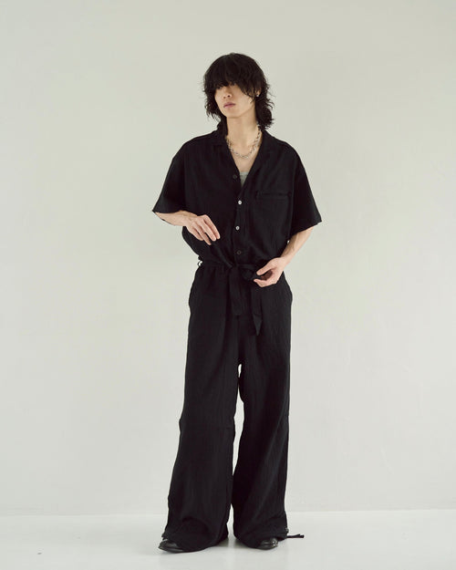 cut off open collar belted h/s jump suit